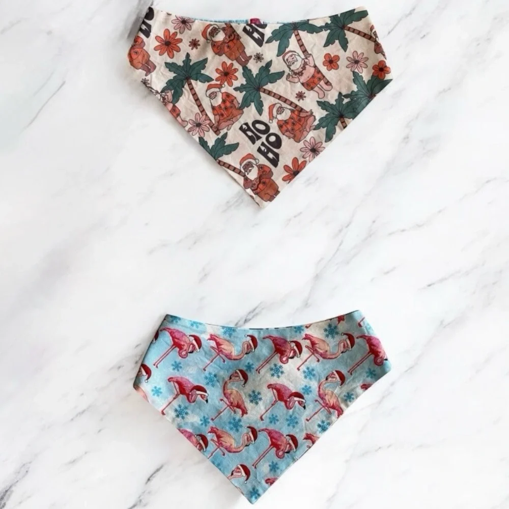 DOG Bandana - Ho Ho Santa & Flamingos - Size L Large